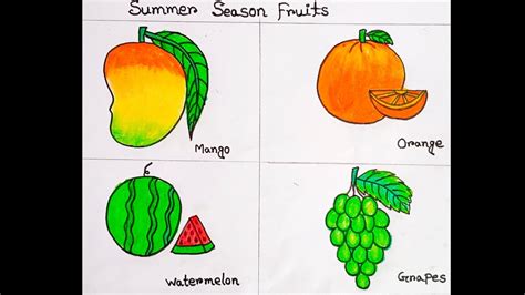 Summer Fruits Drawing 🥭🍊🍉🍇 || How To Draw Summer Fruits Step By Step || Drawing For Kids - YouTube