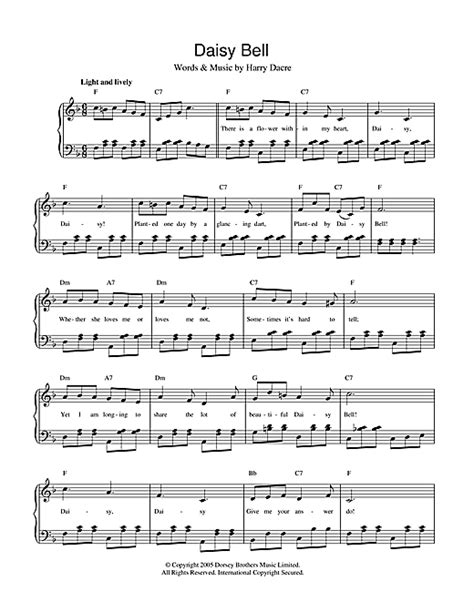 Harry Dacre "Daisy Bell" Sheet Music Notes | Download Printable PDF Score 43838