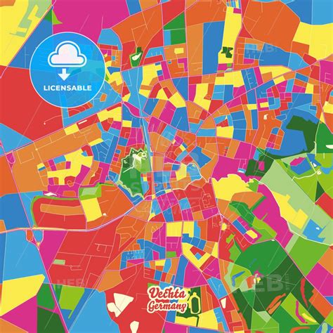 Vechta, Lower Saxony, Germany Crazy Colorful Map Print Template | Poster template, Print ...