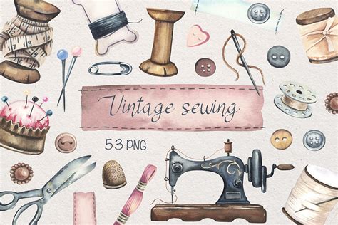 Vintage Sewing clipart. Sewing illustration. (518420) | Illustrations ...