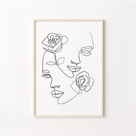 Home Decor Line Drawing Art Set of 2 Prints Two Face Line Art Gallery ...