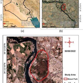 The study area map; (a) Iraq, (b) Mosul city north Iraq, and (c) Mosul Park | Download ...