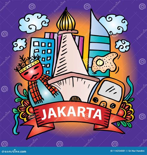 Doodle of icon Jakarta stock illustration. Illustration of bajaj - 114254081
