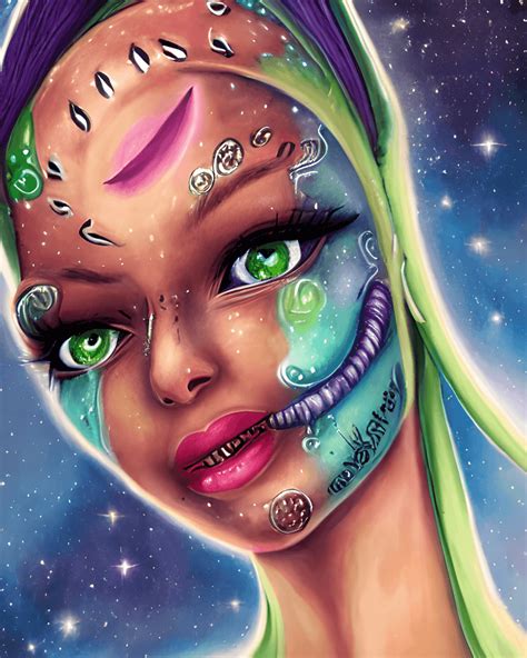 Alien Woman Face Painting Digital Graphic Canvas Airbrush Cinematic ...