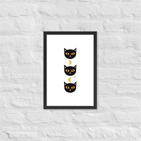 Black Cat Framed Wall Art Black Cat Moon Art Framed Celestial Print Black Cat Wall Decor Gallery ...