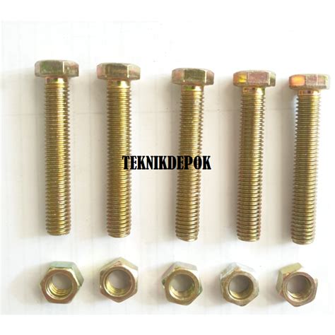 Jual Mur Baut Kuning m 6 x 60 mm Baut Kepala Hexagonal Kepala Kunci 10 Bolt Nut m6 x 6 cm ...