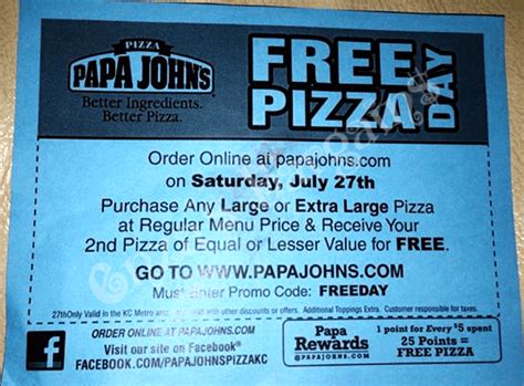 Papa John's FREE Pizza Day! - Enza's Bargains