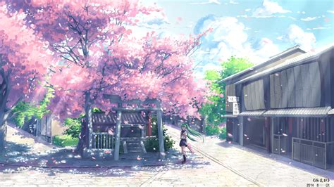 Anime Scenery Cherry Blossoms Background