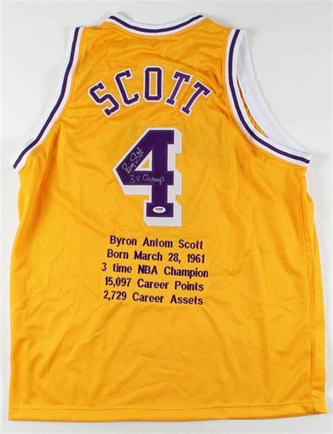 Byron Scott Signed Lakers Career Highlight Stat Jersey Inscribed "3X Champ" (PSA COA) | Pristine ...