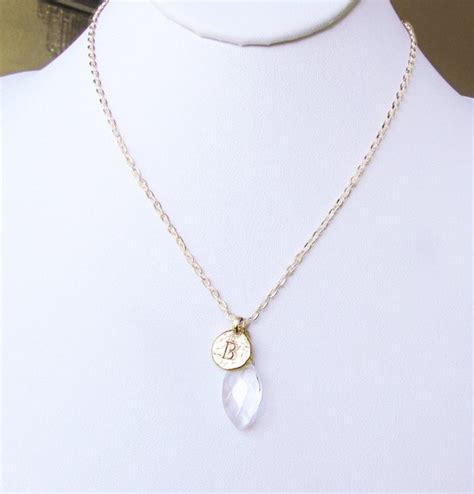 Letter B necklace gold plated initial B necklace with clear