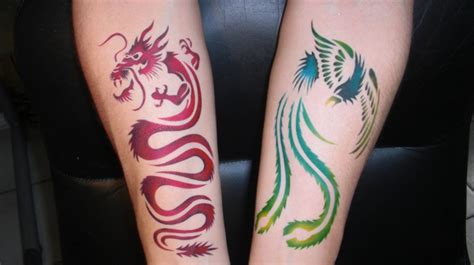 Gallery Airbrush: Temporary Airbrush Tattoo With Dragon And Phoenix Design