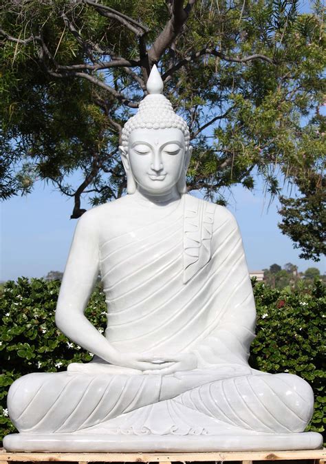 Large Marble Meditating Buddha Garden Statue with Serene Smile and Flame Finial 68" | Buddha ...