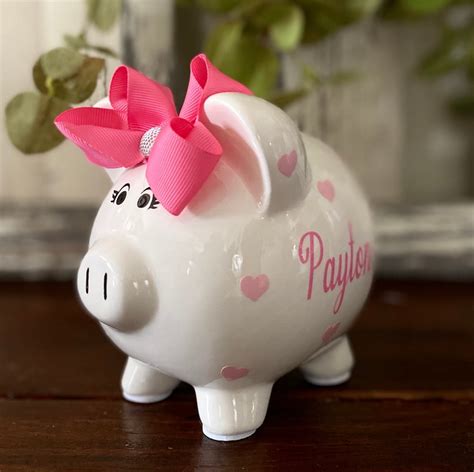 Personalized heart piggy bank banks for girls Glitter piggy | Etsy