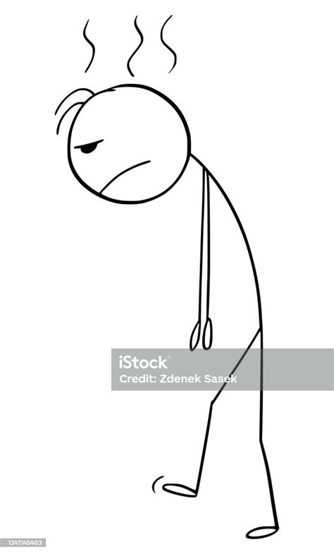 Tired Frustrated Or Sad Person Walking Vector Cartoon Stick Figure ...