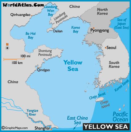 Yellow Sea Map and Map of the Yellow Sea Size Depth History Information Page