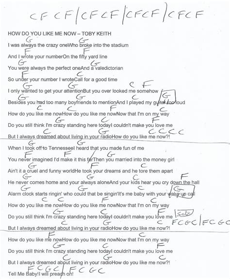 How Do You Like Me Now (Toby Keith) Guitar Chord Chart | Song lyrics and chords, Great song ...