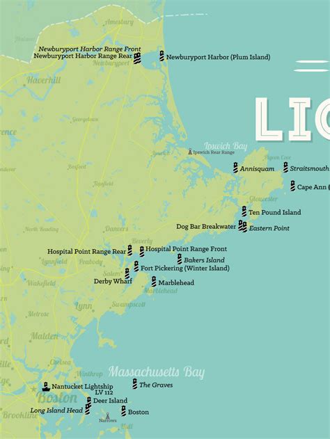 Massachusetts Lighthouses Map 18x24 Poster - Best Maps Ever