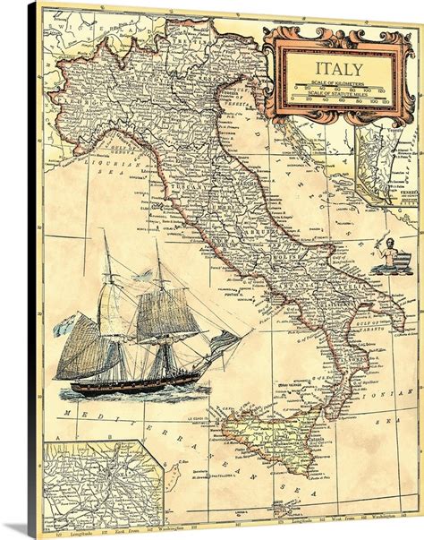 Solid-Faced Canvas Print Wall Art entitled Italy Map | eBay