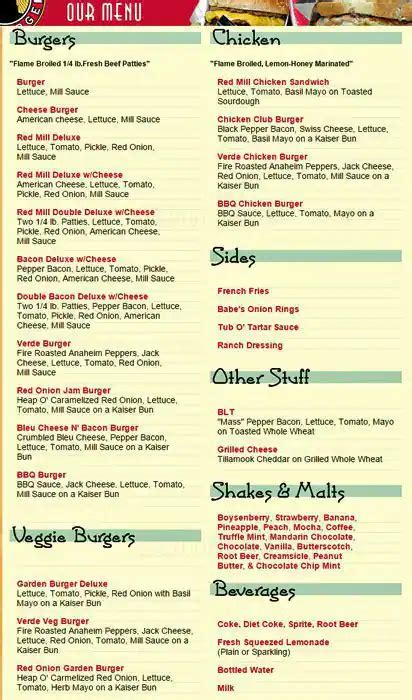 Red Mill Burgers Menu, Menu for Red Mill Burgers, Interbay, Seattle ...