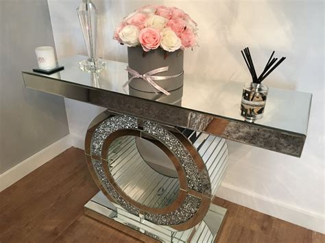 Venetian O Shaped Mirrored Console Table With Blue LED Light Home Decor Living Room Entry ...