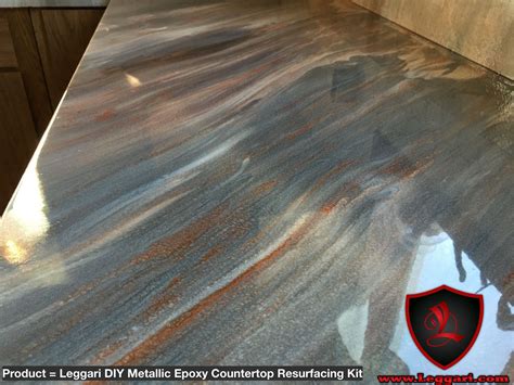 This countertop was coated with a Leggari Products DIY Metallic Epoxy ...