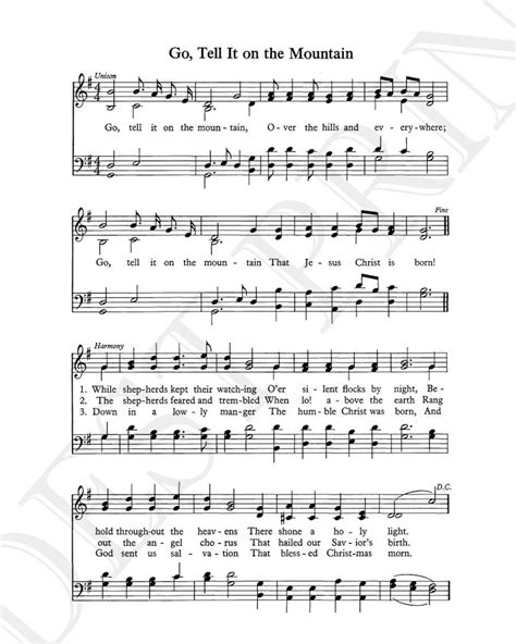 Go Tell It on the Mountain Hymn Lyrics Sheet Music Art Hymnal Home Decor Inspirational Art Gift ...