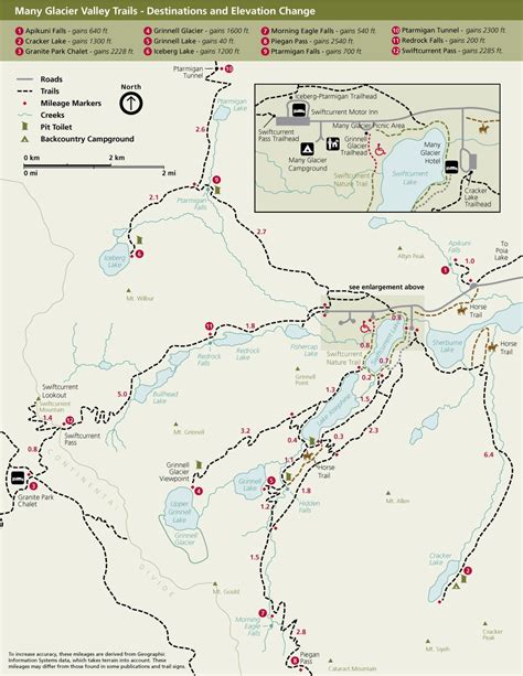 Glacier National Park Hiking Maps - Cities And Towns Map