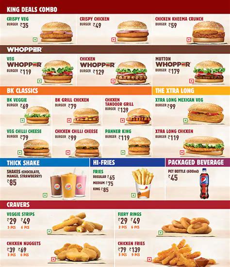 Menu at Burger King, Hyderabad, TS No 3/1