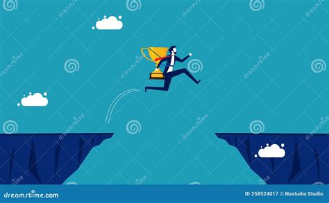 Overcome Risks and Obstacles. a Businessman with a Trophy Jumps Over the Gap Stock Vector ...