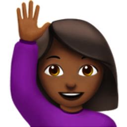 Woman Raising Hand: Medium-Dark Skin Tone Emoji (U+1F64B, U+1F3FE, U+200D, U+2640, U+FE0F)