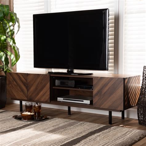 Baxton Studio Berit Mid-Century Modern Walnut Brown Finished Wood TV Stand - Walmart.com