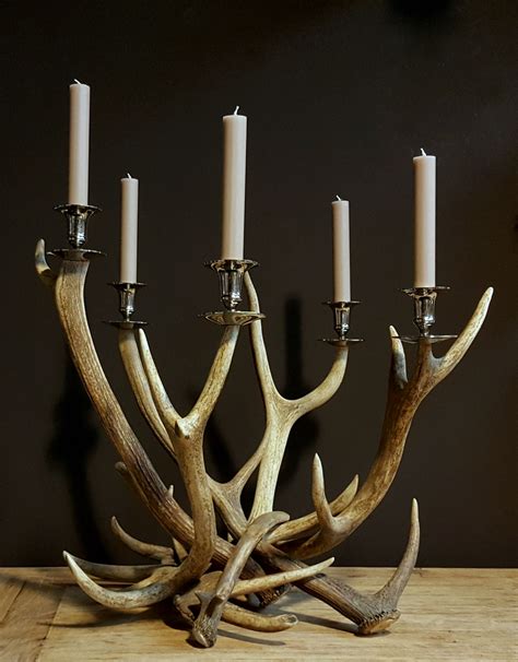 Antler candle holder made of deer antlers. Antler decoration, Country style, Antler lamps and Fu ...