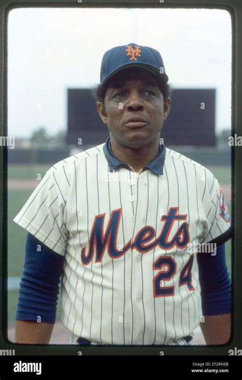 A posed portrait of New York Mets hitting coach, the great Willie Mays. He made his fame with ...