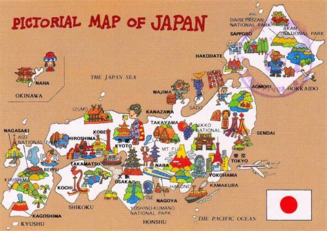 Pictorial Map of Japan | Japanska, Okinawa, Cozumel