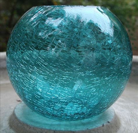 Vase Crackle Glass Turquoise Blue