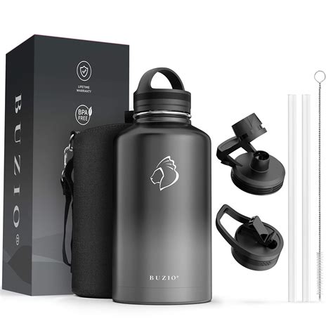 Buy BUZIO 1800ml Water Bottle with Straw Lids, Stainless Steel ...