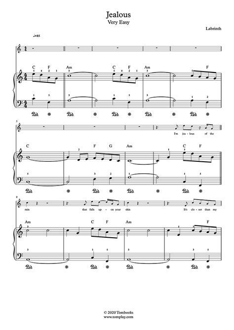 Jealous (Very Easy Level, Solo Piano) (Labrinth) - Piano Sheet Music