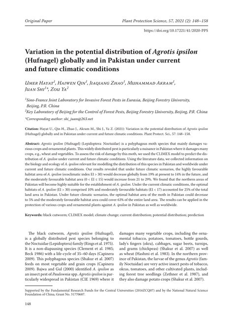 (PDF) Variation in the potential distribution of Agrotis ipsilon ...