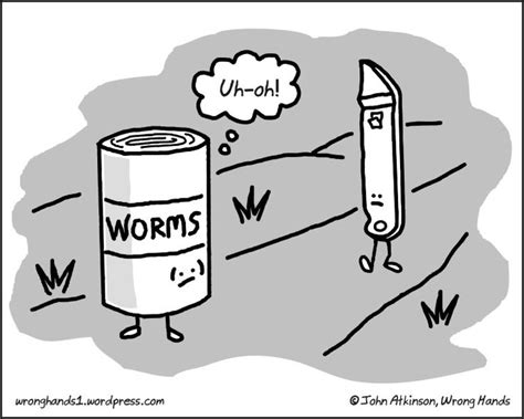 can of worms | Writing humor, English humor, Hand cartoon