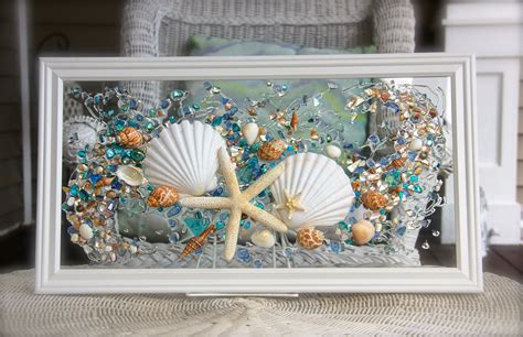 Sea Glass Art for Beach Decor, Seashell Wall Art for Nautical bathroom ...