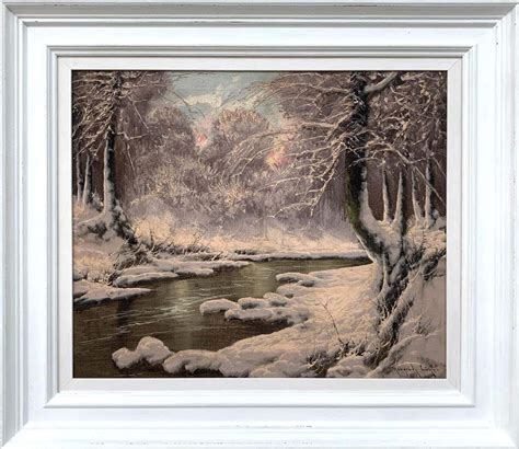 Peter Symonds - Oil Painting of Rural Winter Scene with Oak Trees in ...