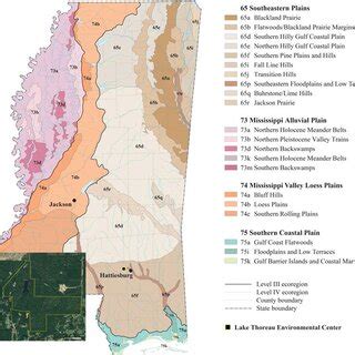 Map of Mississippi indicating EPA Level IV Ecoregions (adapted from... | Download Scientific Diagram