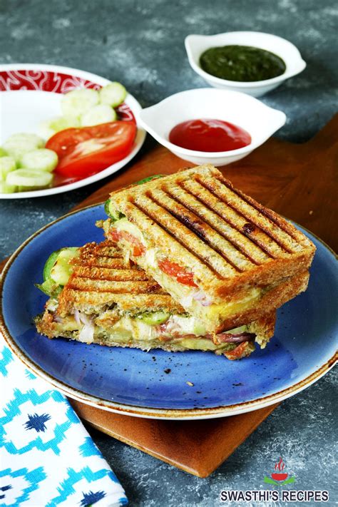 Veg Grilled Sandwich Recipe - Swasthi's Recipes