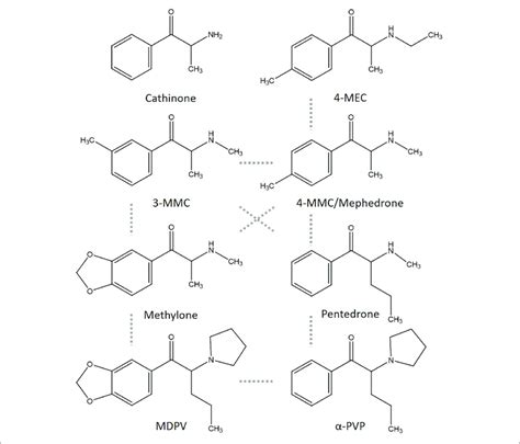 | Chemical structures of cathinone and several cathinone derivatives ...