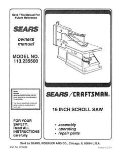 Craftsman 113.235500 Scroll Saw Owners Instruction Manual | eBay