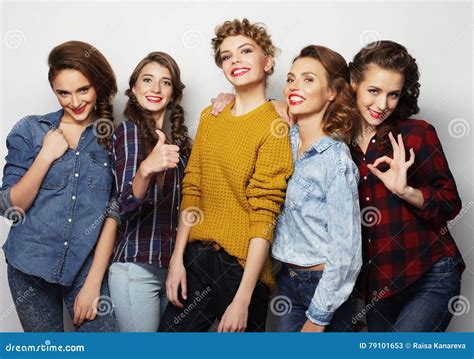 Life Style and People Concept: Group of Five Girls Friends Stock Image - Image of girl, couple ...