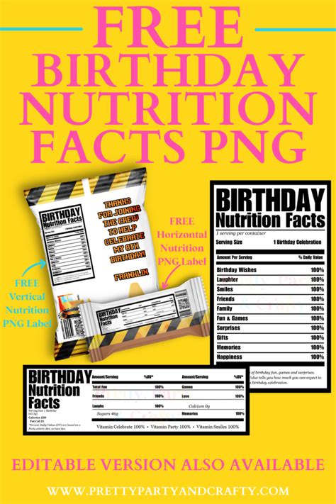 Free Birthday Nutrition Facts PNG - Pretty Party & Crafty