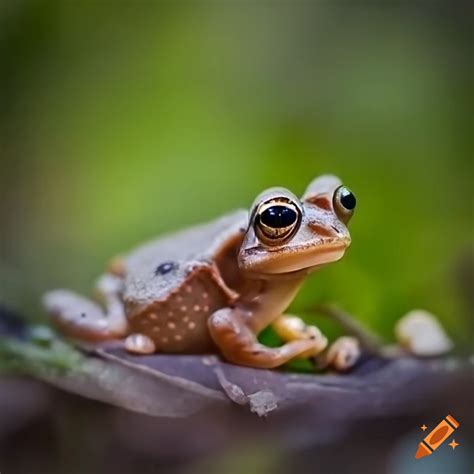 Close-up of a baby frog on a mushroom on Craiyon