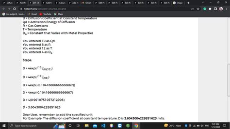 How to Calculate and Solve for Diffusion Coefficient at Constant ...