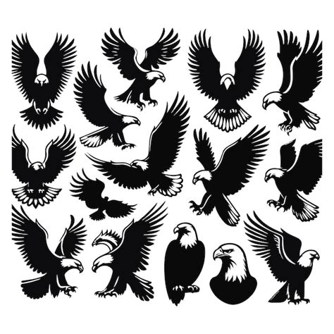 Premium Vector | Free vector black and white eagle silhouette set ...